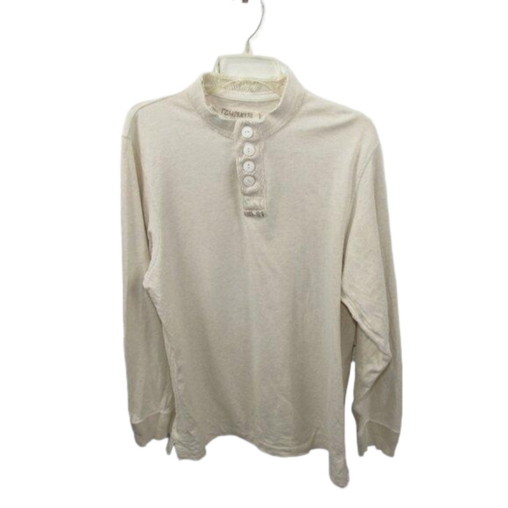 Company 81 Men's Cream Distressed Long Sleeve Knit Shirt Size Large